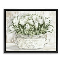 Stupell Industries Fresh White Tulip Flowers Vintage Botanical & Floral Painting Black Floater Framed Canvas Art Print Wall Art, 21 x 17