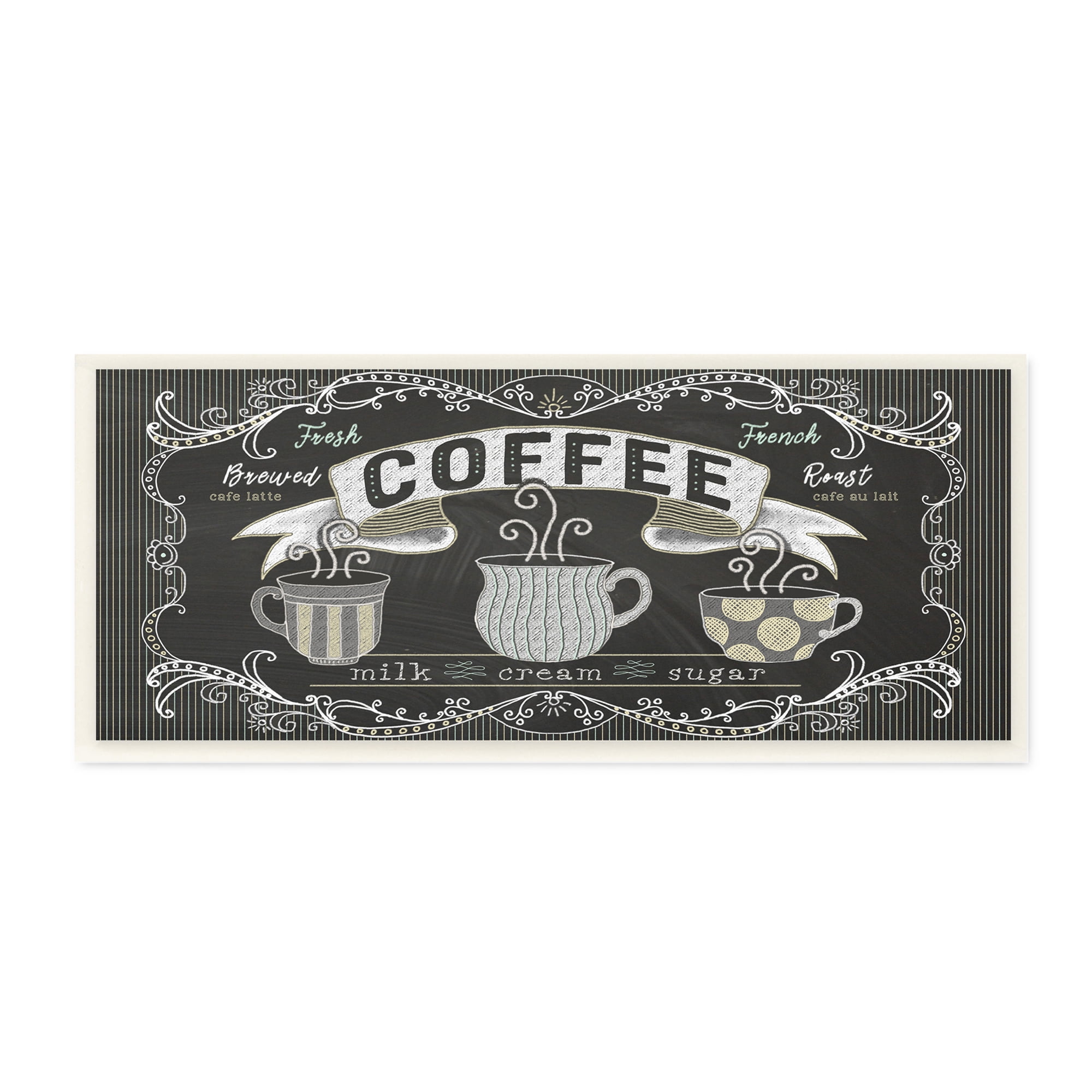 Stupell Industries Freshly Brewed Coffee Sign Parisian Pattern,7 x 17,Designed by Andi Metz