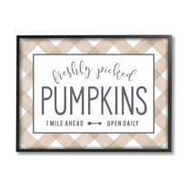 Stupell Industries Freshly Picked Pumpkins Country Farm Plaid Sign Graphic Art Black Framed Art Print Wall Art, Design by Lettered and Lined