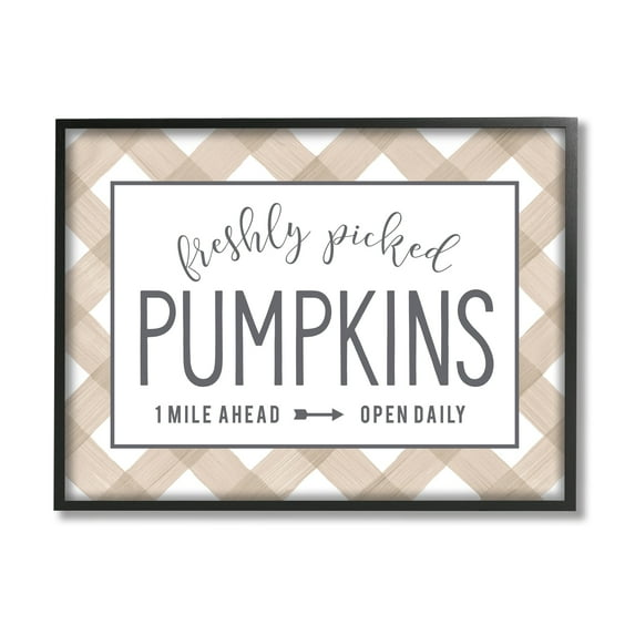 Stupell Industries Freshly Picked Pumpkins Country Farm Plaid Sign Graphic Art Black Framed Art Print Wall Art, Design by Lettered and Lined