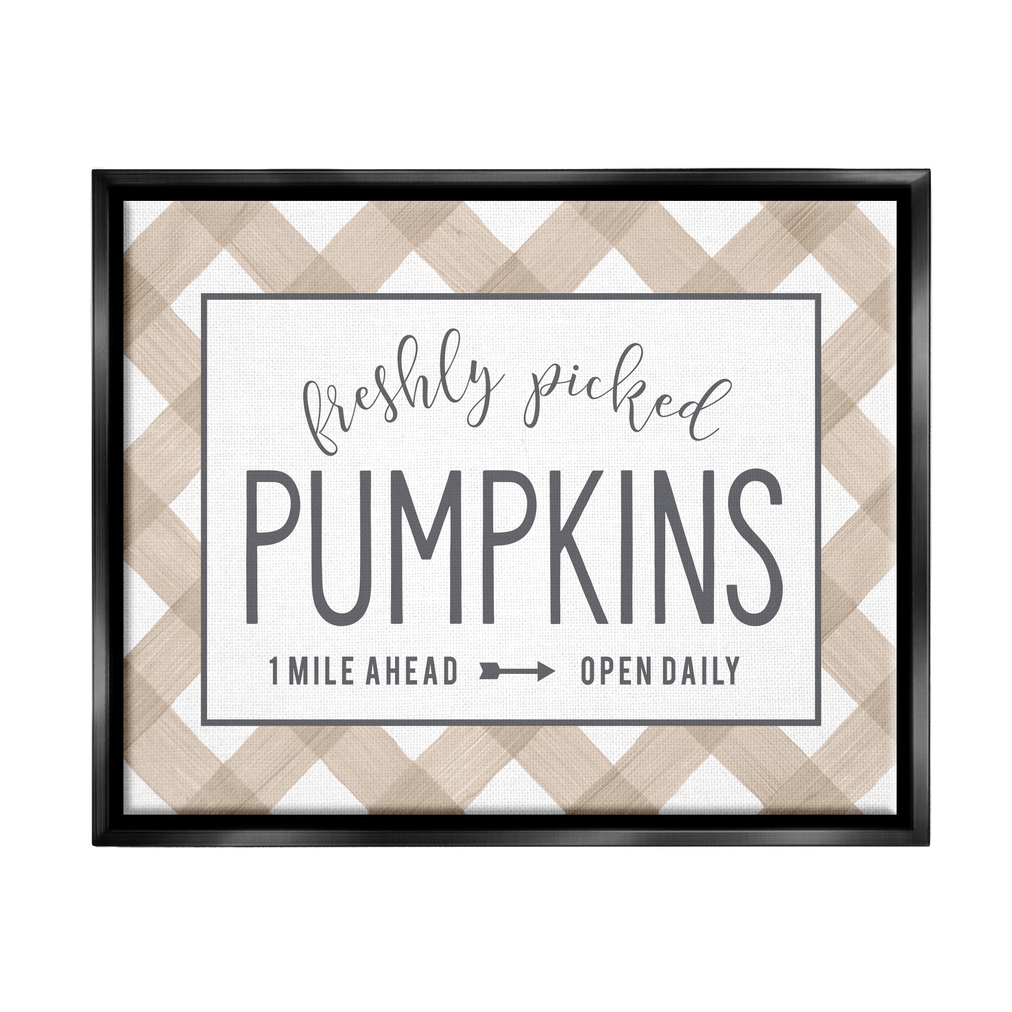 Stupell Industries Freshly Picked Pumpkins Country Farm Plaid Sign Graphic Art Jet Black Floating Framed Canvas Print Wall Art, Design by Lettered and Lined