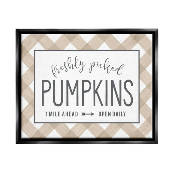 Stupell Industries Freshly Picked Pumpkins Country Farm Plaid Sign Graphic Art Jet Black Floating Framed Canvas Print Wall Art, Design by Lettered and Lined