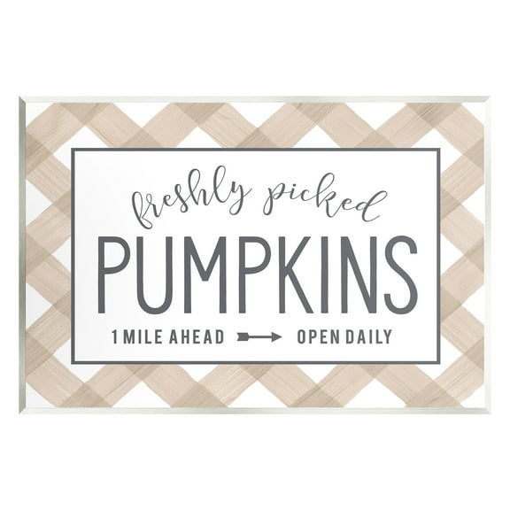 Stupell Industries Freshly Picked Pumpkins Country Farm Plaid Sign Graphic Art Unframed Art Print Wall Art, Design by Lettered and Lined
