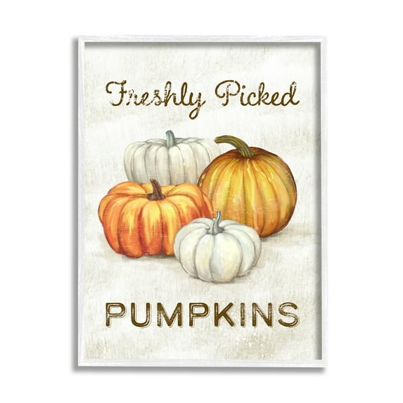Stupell Industries Freshly Picked Pumpkins Phrase Orange White Pumpkin Harvest, 11 x 14,Design by Ziwei Li