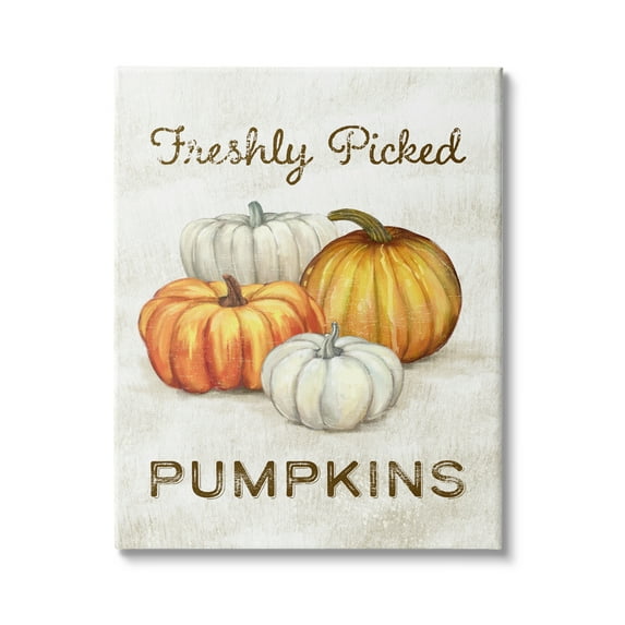 Stupell Industries Freshly Picked Pumpkins Phrase Orange White Pumpkin Harvest, 36 x 48,Design by Ziwei Li
