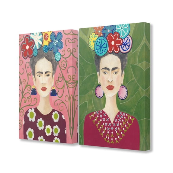 Stupell Industries Frida Fashion Designer Pattern Pink Green Painting 2pc Canvas Wall Art Set by Regina Moore