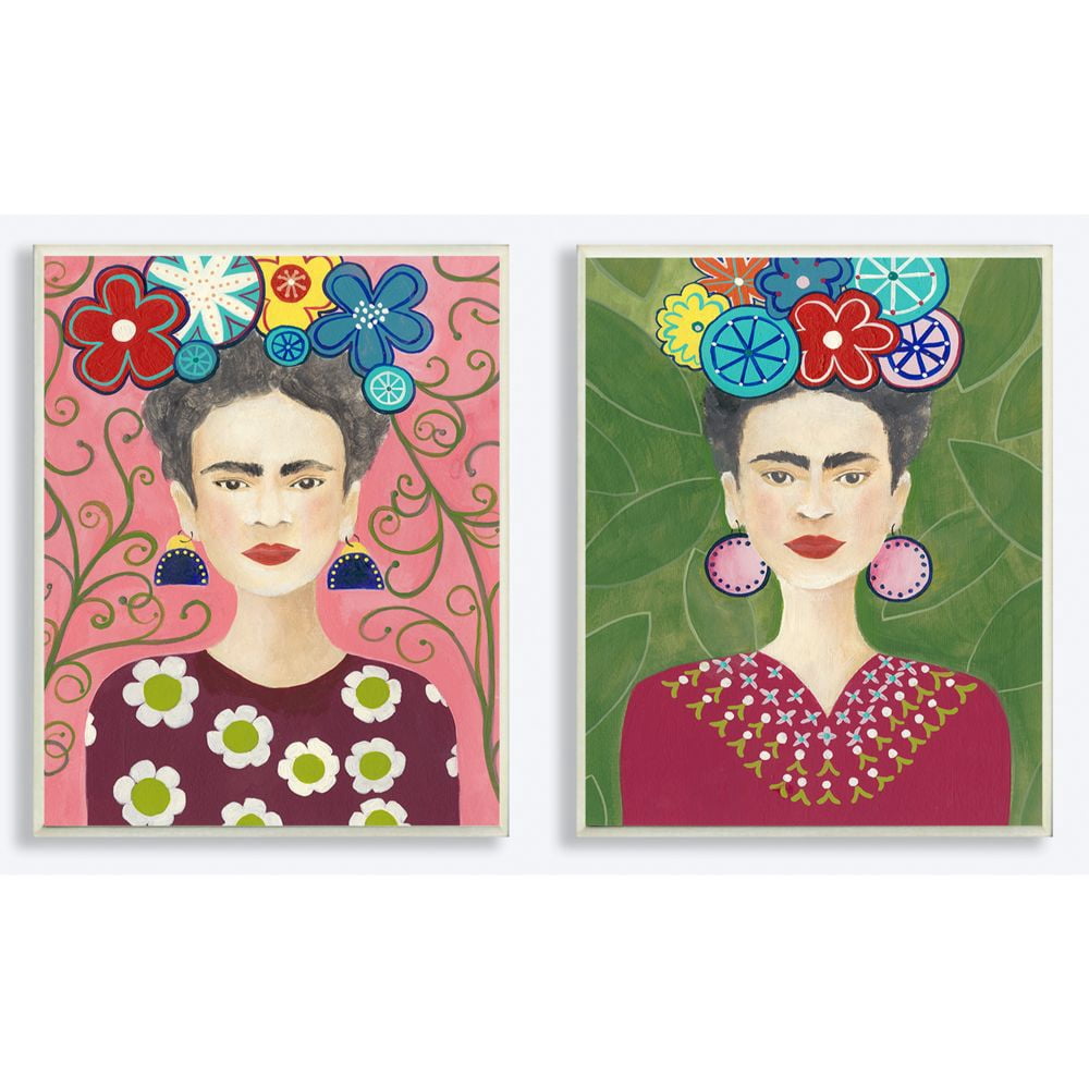 Stupell Industries Frida Fashion Designer Pattern Pink Green Painting 2pc Wall Plaque Art Set by Regina Moore