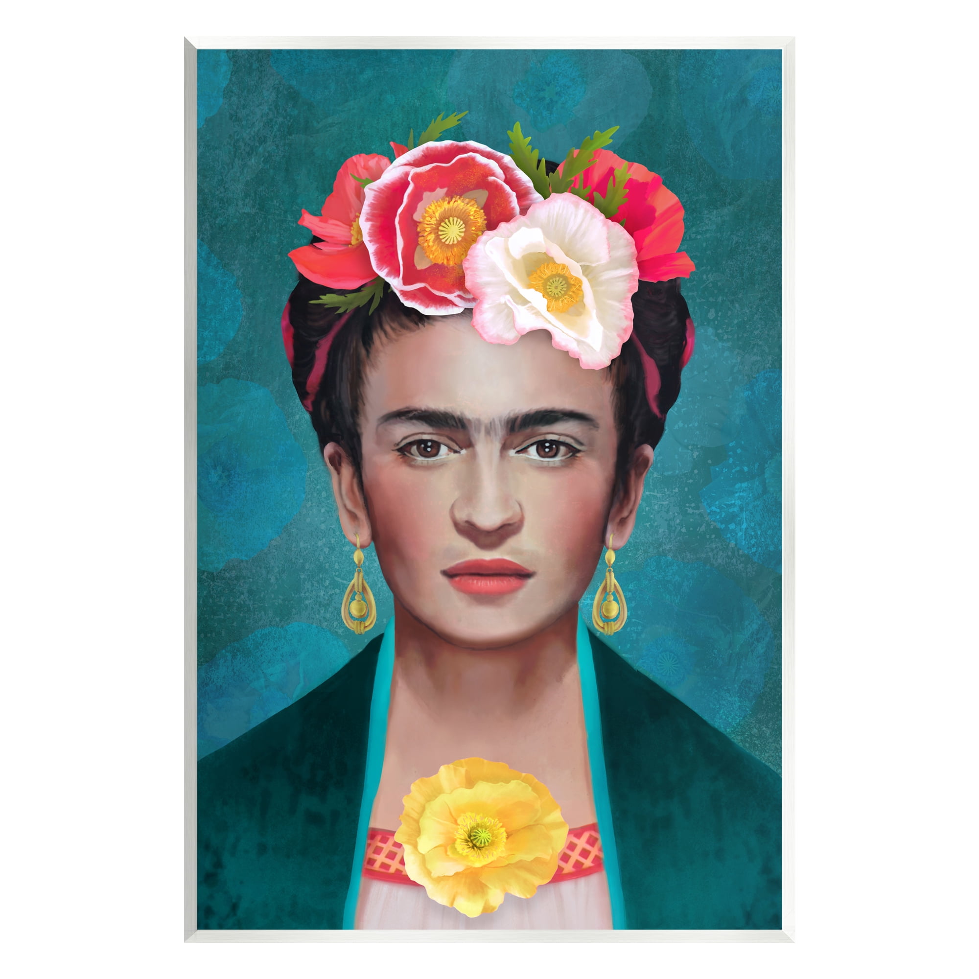Stupell Industries Frida Kahlo Floral Portrait Botanical & Floral Painting Unframed Art Print Wall Art, 13 x 19