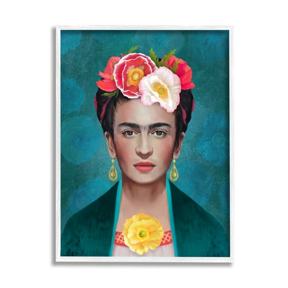 Stupell Industries Frida Kahlo Floral Portrait Botanical & Floral Painting White Framed Art Print Wall Art, 24 x 30