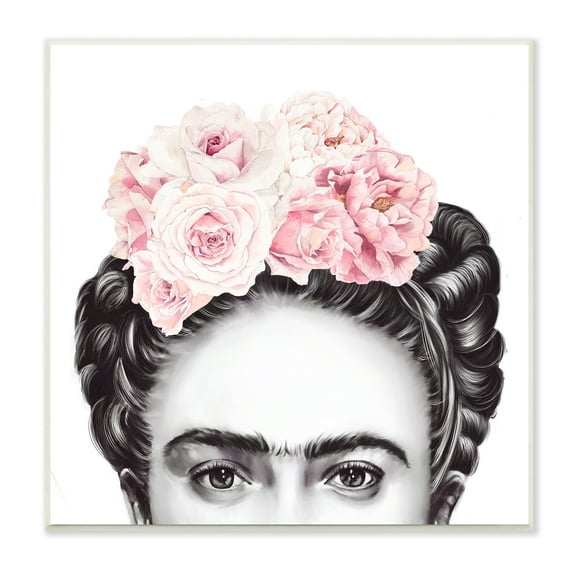 Stupell Industries Frida With Pink Roses Powerful Full Eyed Portrait, 12 x 12, Designed by Ros Ruseva