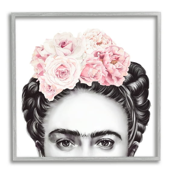 Stupell Industries Frida With Pink Roses Powerful Full Eyed Portrait, 24 x 24, Designed by Ros Ruseva