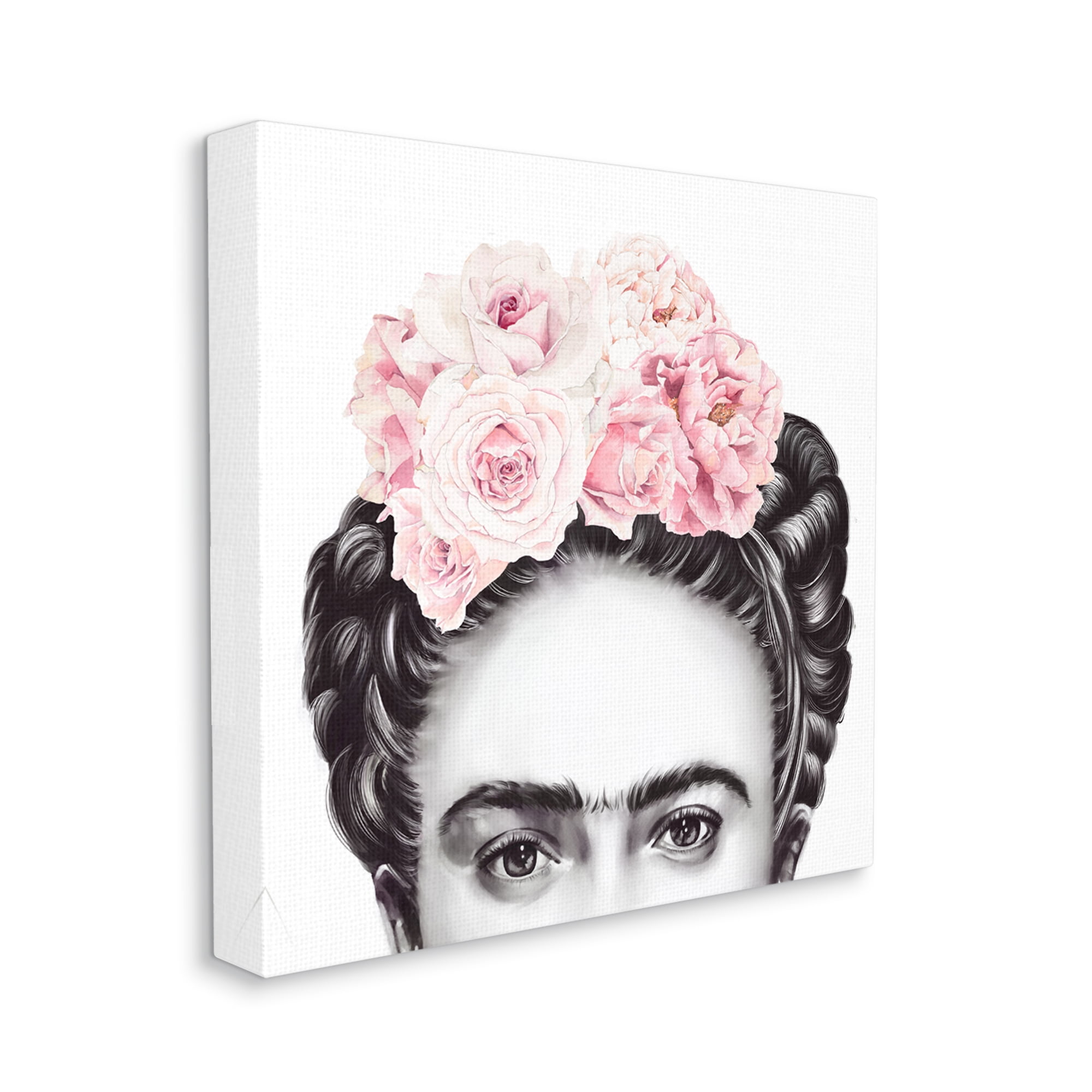 Stupell Industries Frida With Pink Roses Powerful Full Eyed Portrait, 24 x 24, Designed by Ros Ruseva