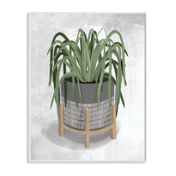 Stupell Industries Friendly Spider Plant Grey Green Painting Wall Plaque by House Fenway, 13" x 19", Wall Plaque