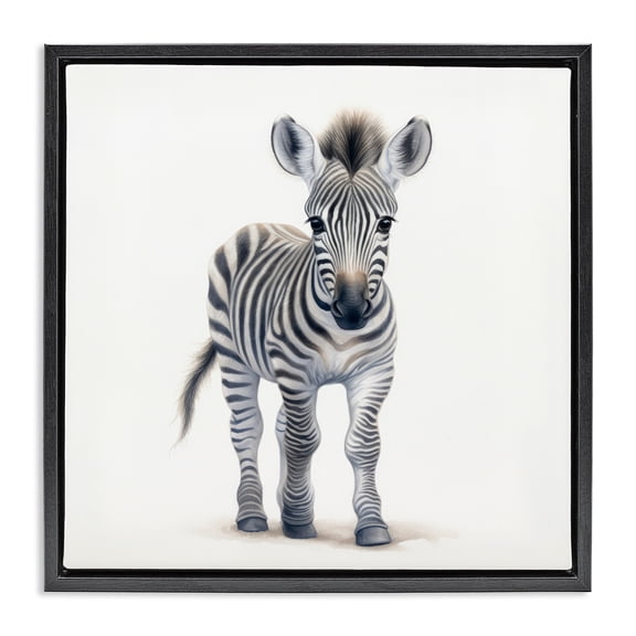 Stupell Industries Friendly Zebra Foal Black Framed Floater Canvas Wall Art, design by Ray Powers