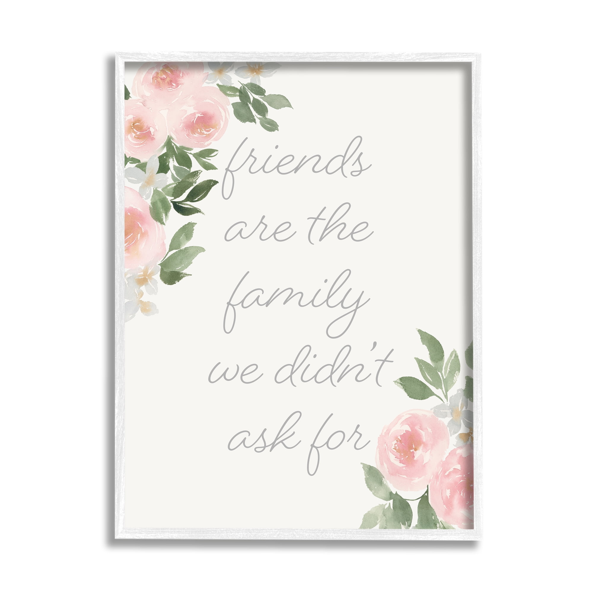 Stupell Industries Friends Are Family Motivational Phrase Pink Rose Florals, 11 x 14, Design by Lucille Price