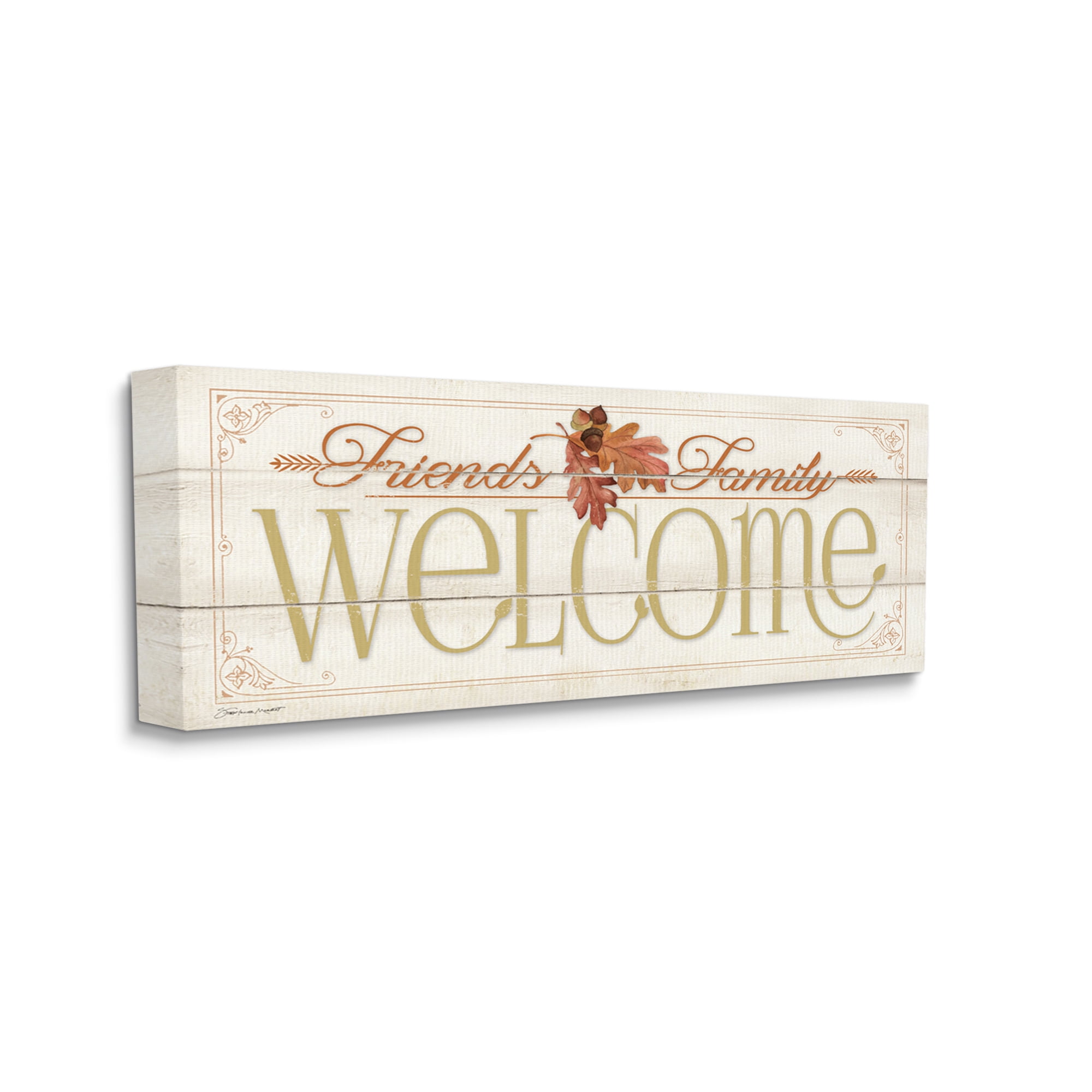 Stupell Industries Friends Family Welcome Fall Autumn Seasonal Word Design Canvas Wall Art by Stephanie Workman Marrott
