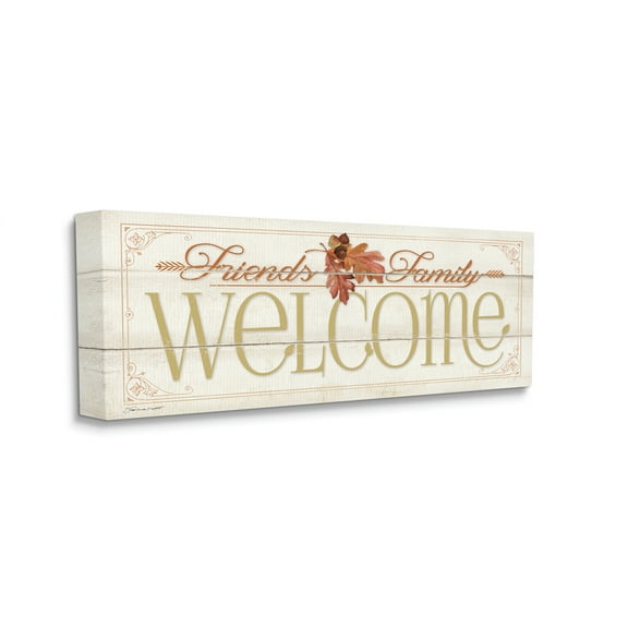 Stupell Industries Friends Family Welcome Fall Autumn Seasonal Word Design Canvas Wall Art by Stephanie Workman Marrott