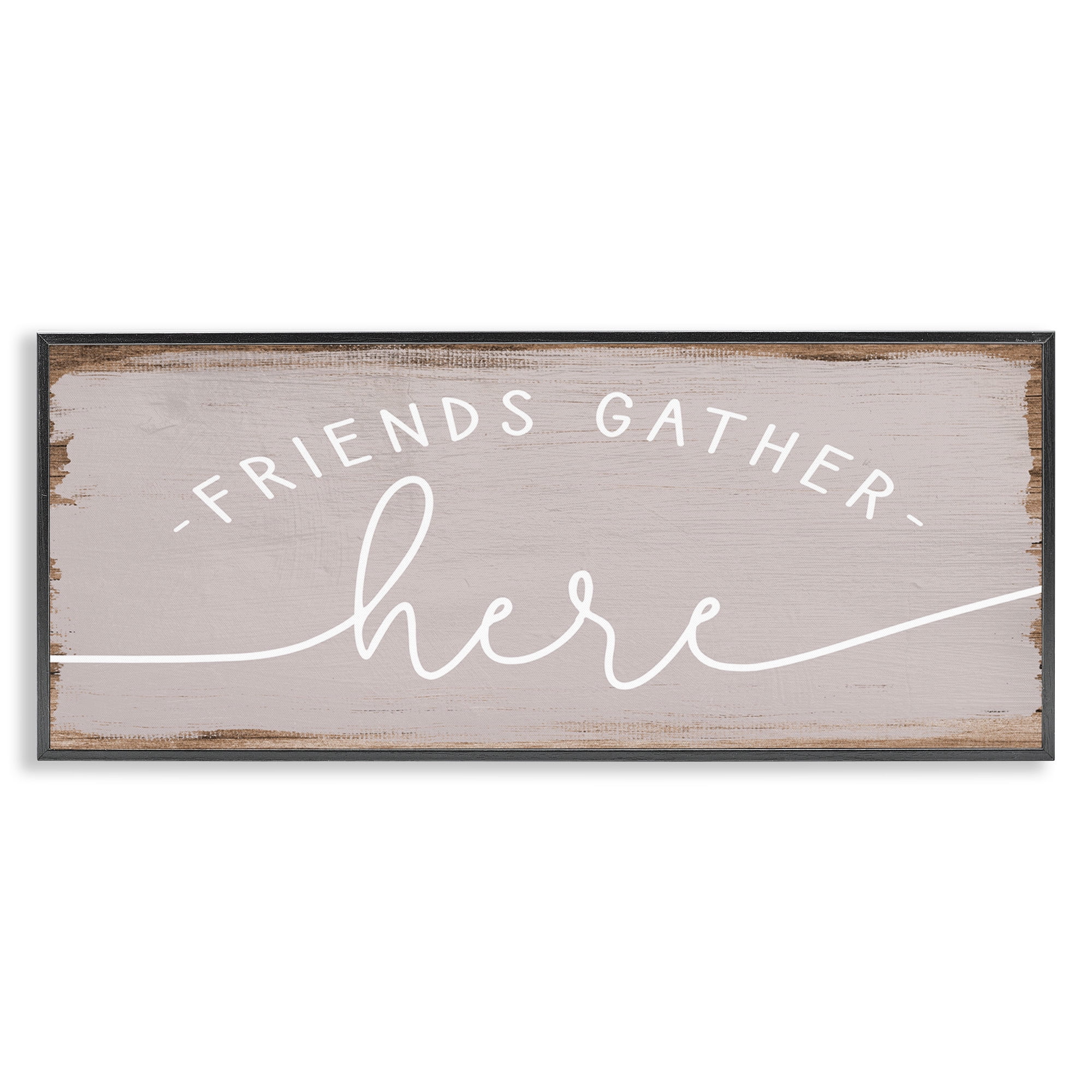 Stupell Industries Friends Gather Here Charming Typography Painting Black Framed Art Print Wall Art, 24 x 10