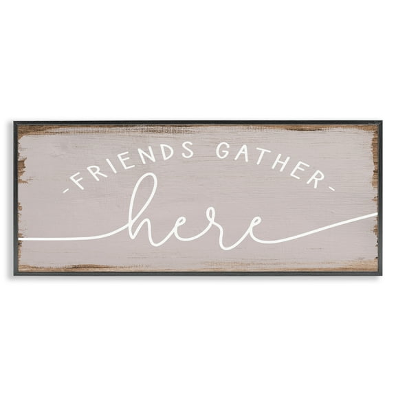 Stupell Industries Friends Gather Here Charming Typography Painting Black Framed Art Print Wall Art, 24 x 10