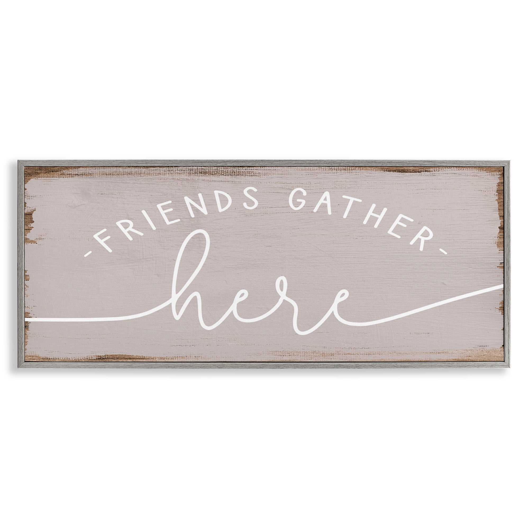 Stupell Industries Friends Gather Here Charming Typography Painting Gray Framed Art Print Wall Art, 24 x 10