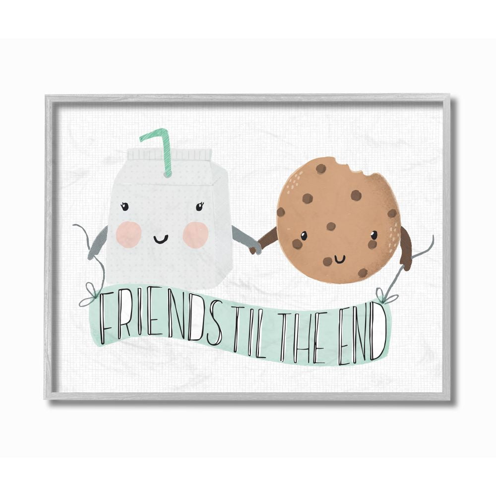 Stupell Industries Friends Til The End Cookies And Milk Design Framed Wall Art by Cindy Willingham, 11" x 14", Gray Framed