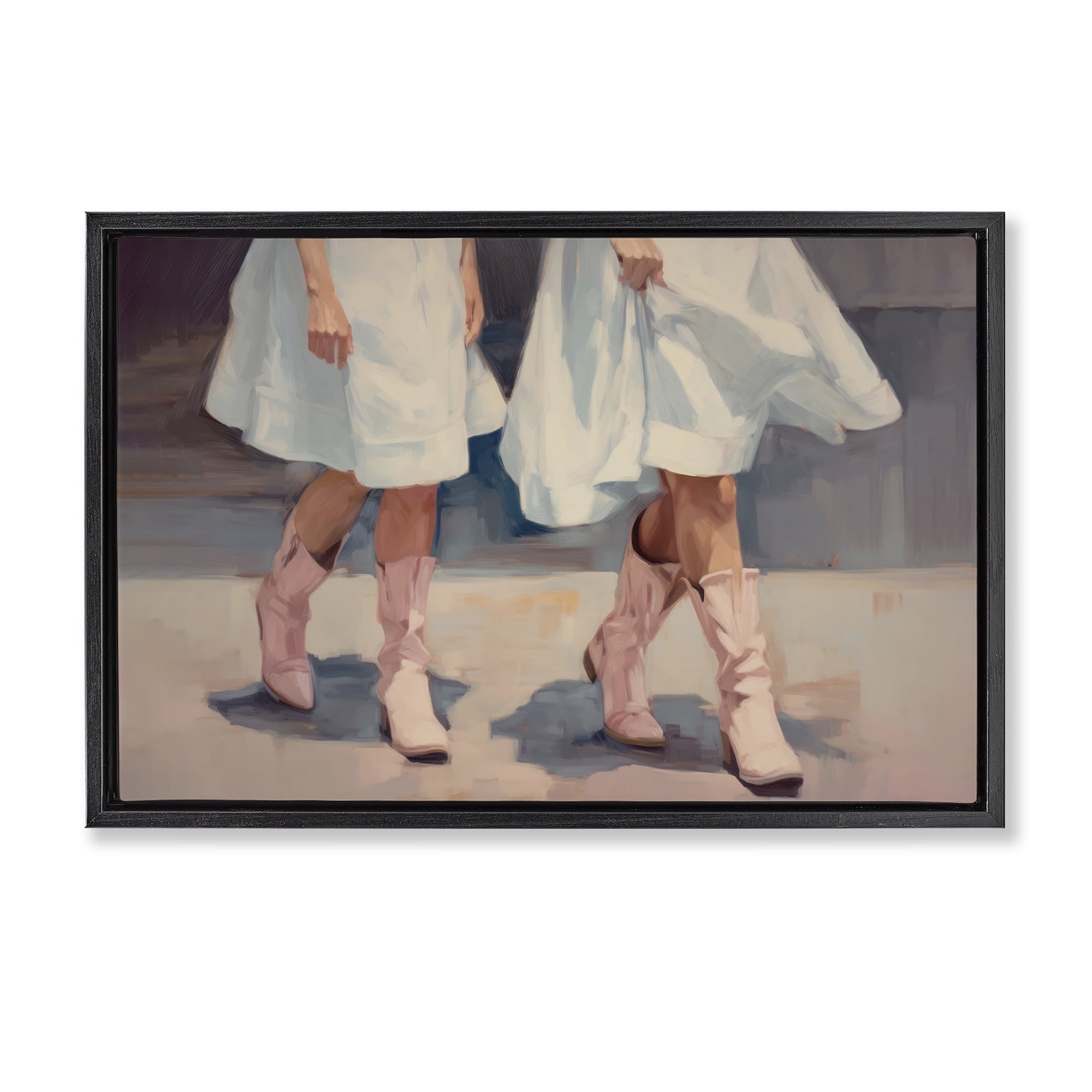 Stupell Industries Friends with Cowgirl Boots People Painting Black Floater Framed Canvas Art Print Wall Art, 31 x 21