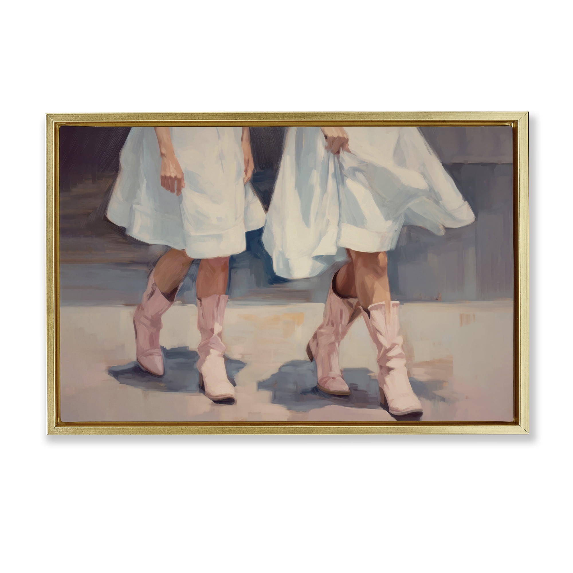 Stupell Industries Friends with Cowgirl Boots People Painting Gold Floater Framed Canvas Art Print Wall Art, 31 x 21