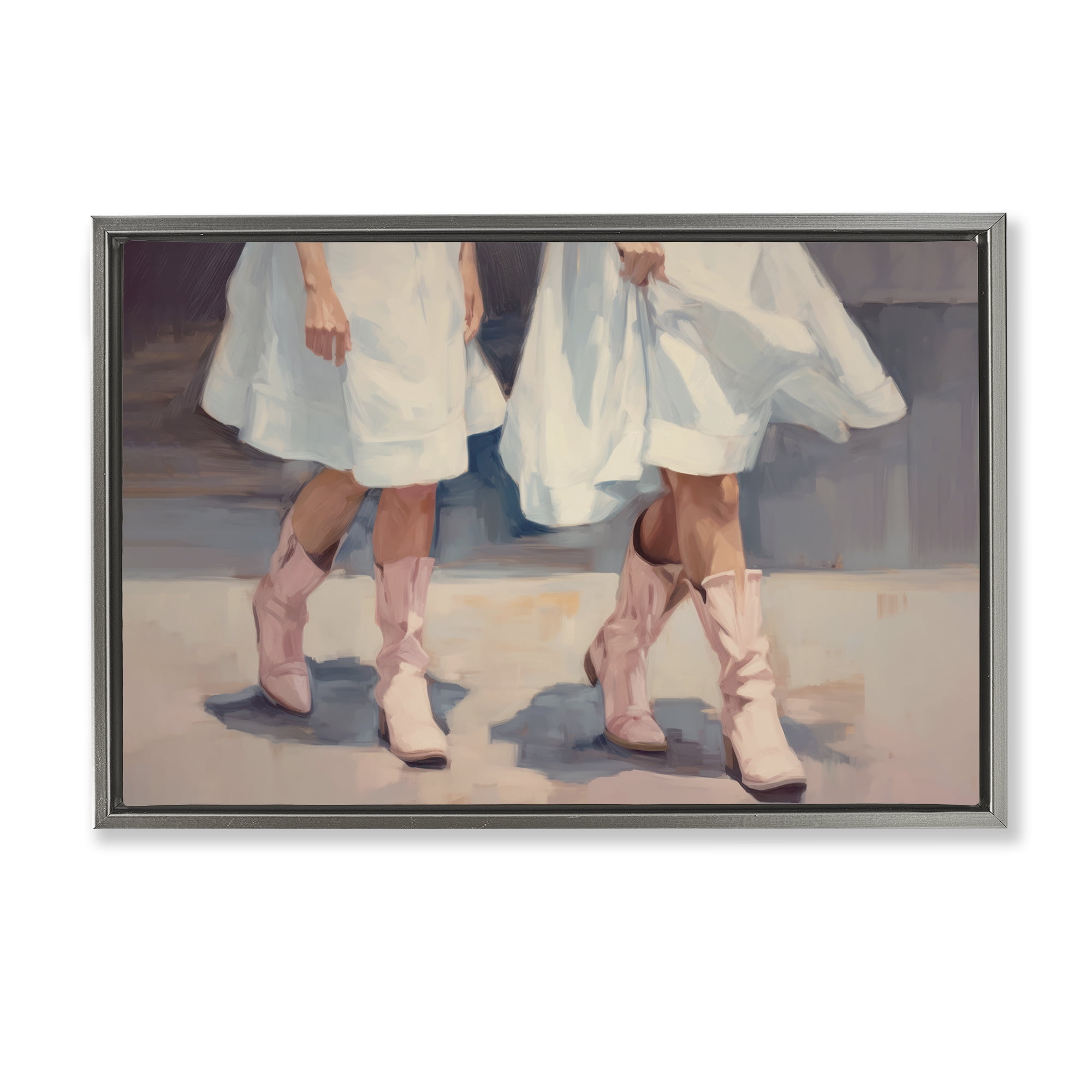 Stupell Industries Friends with Cowgirl Boots People Painting Gray Floater Framed Canvas Art Print Wall Art, 31 x 21