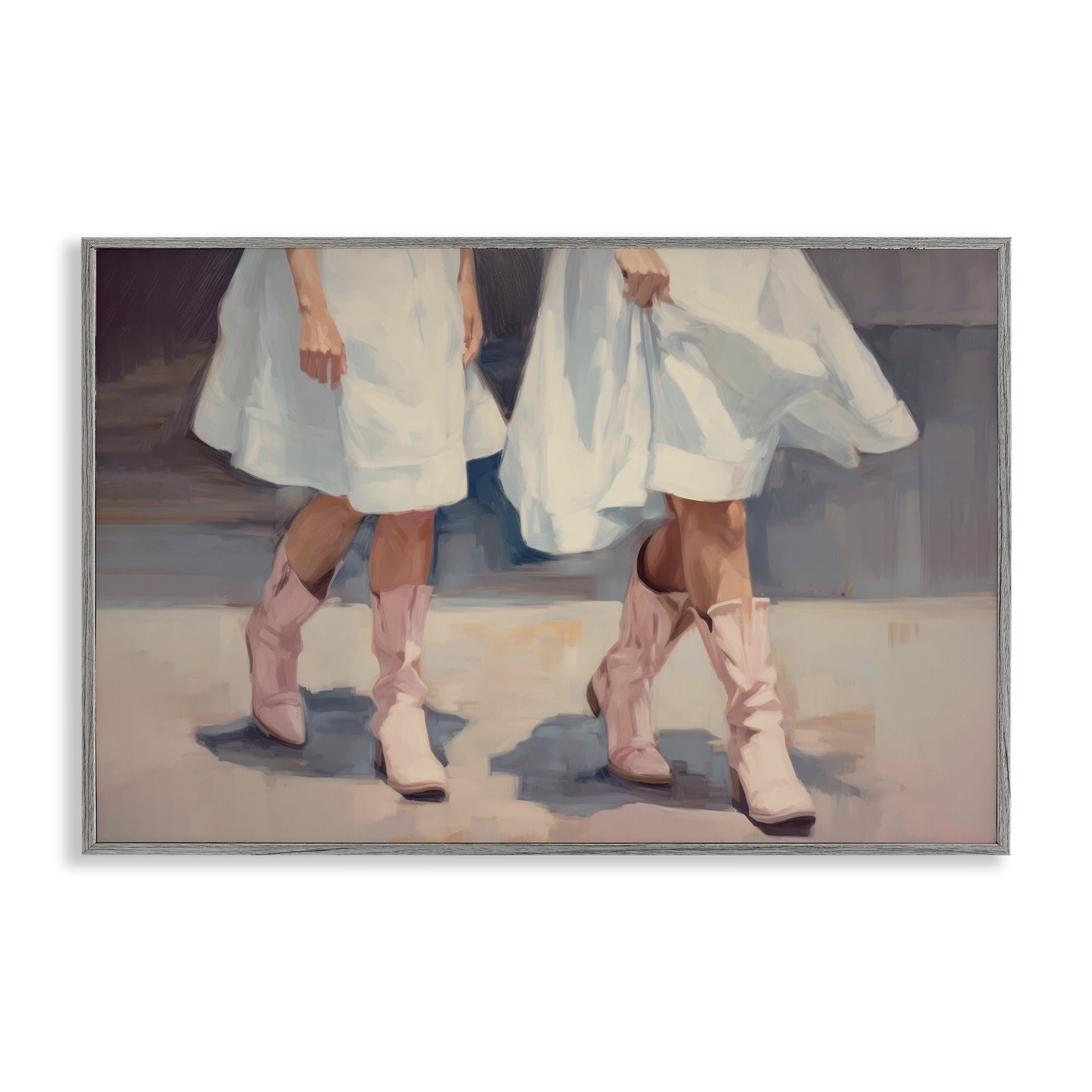 Stupell Industries Friends with Cowgirl Boots People Painting Gray Framed Art Print Wall Art, 24 x 16