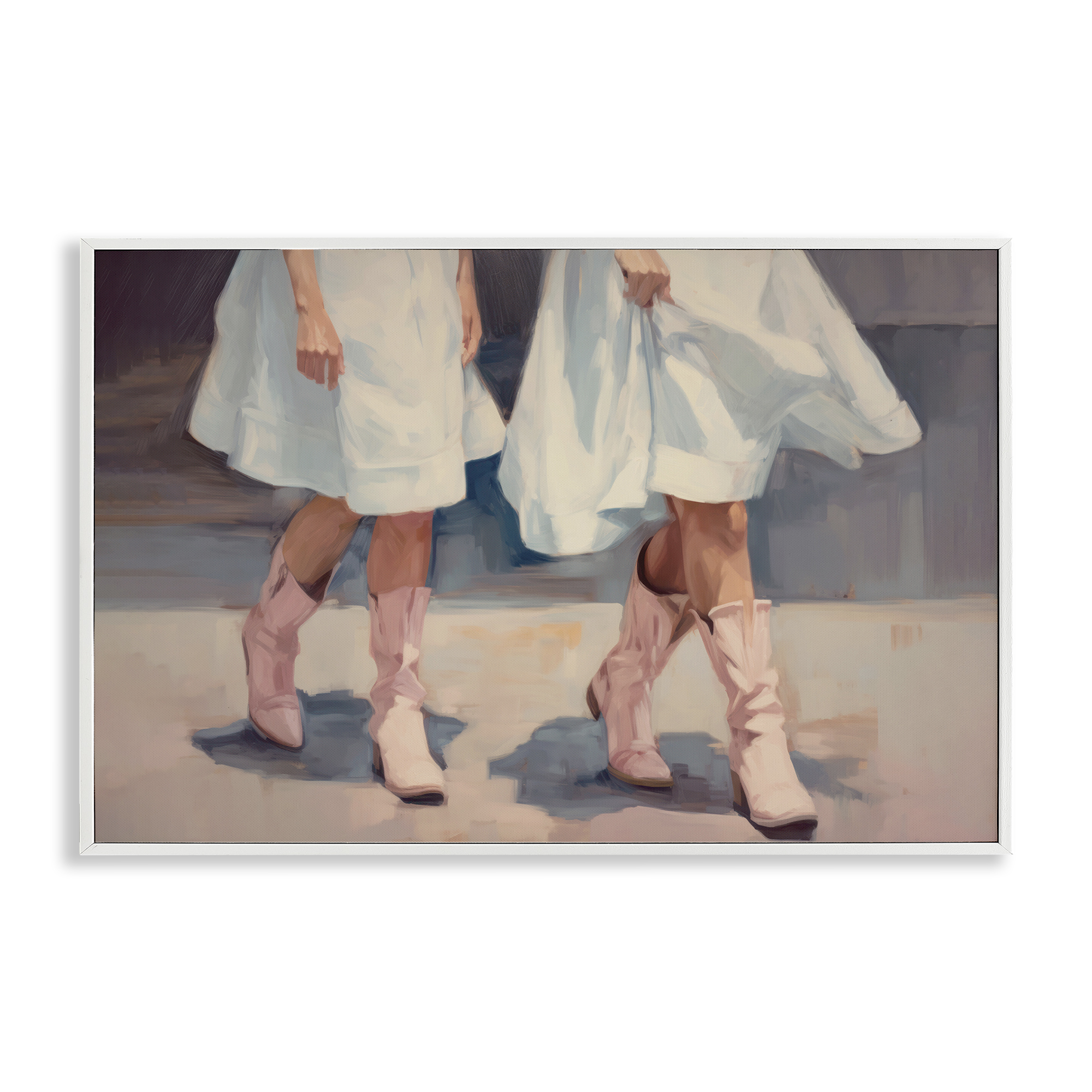 Stupell Industries Friends with Cowgirl Boots People Painting White Framed Art Print Wall Art, 30 x 20
