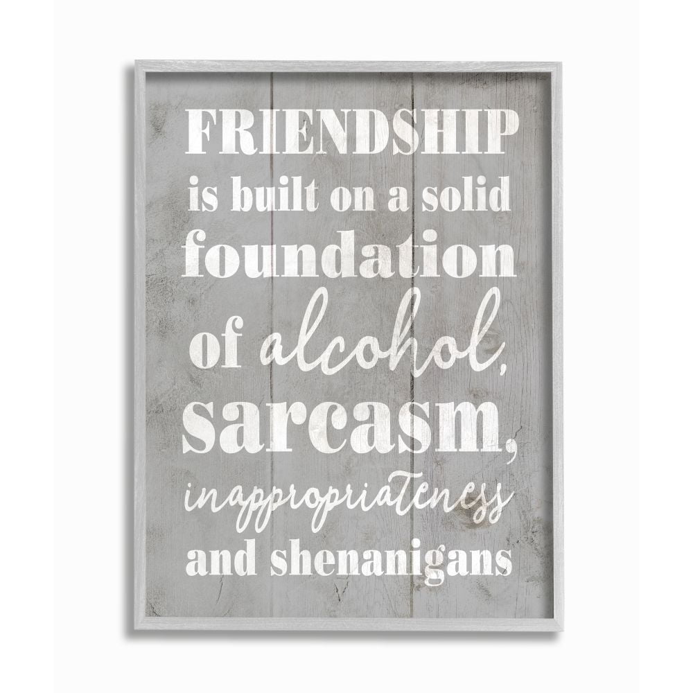 Stupell Industries Friendship Shenanigans Funny Family Grey Word Design Framed Wall Art by Daphne Polselli