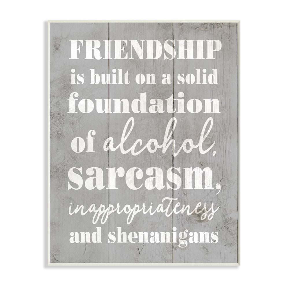 Stupell Industries Friendship Shenanigans Funny Family Grey Word Design Wall Plaque by Daphne Polselli