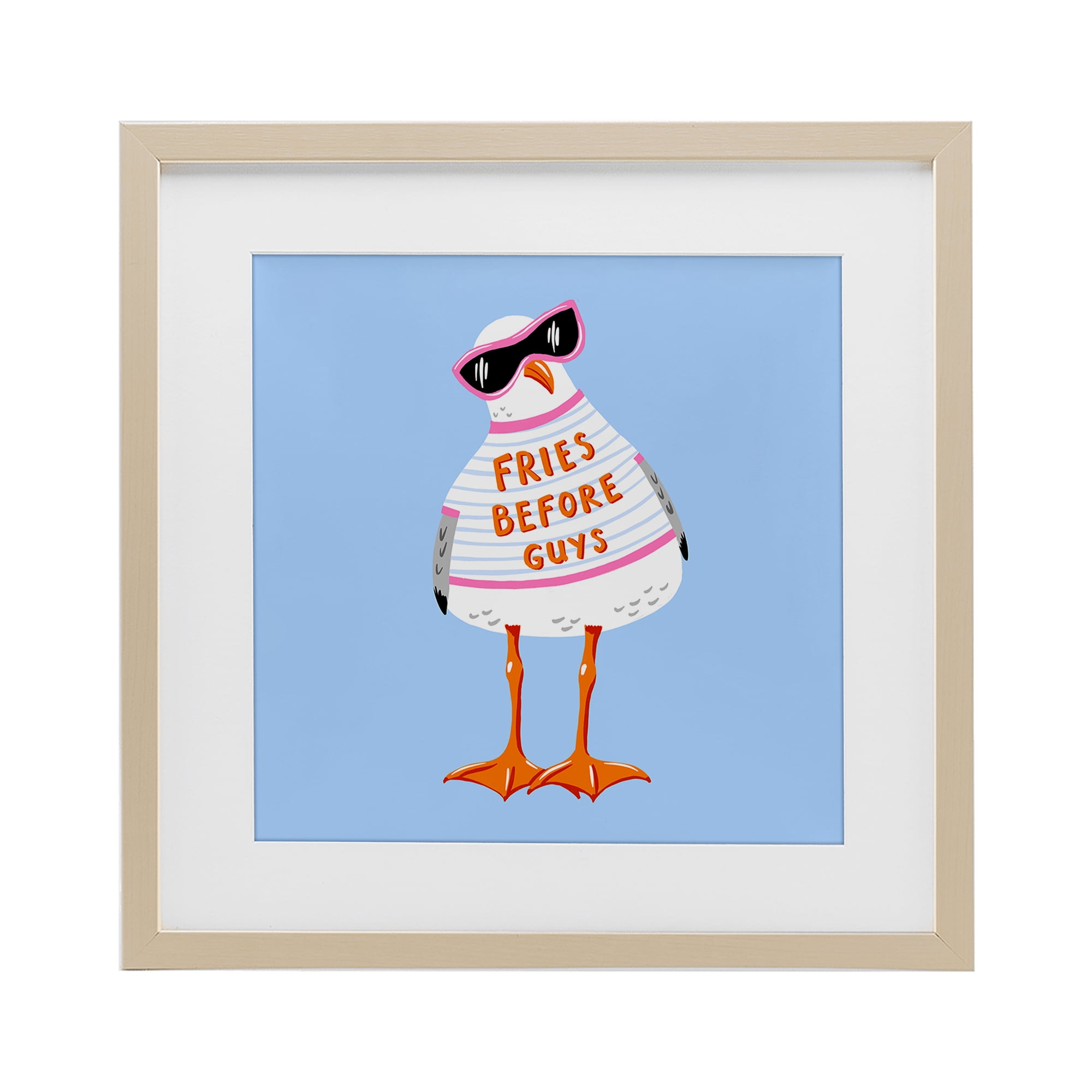 Stupell Industries Fries Before Guys Seagull Birch Framed Print Under Glass design by Bex Morley Design, 16 x 16