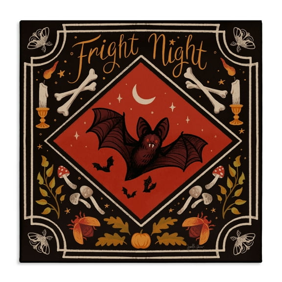Stupell Industries Fright Night Bat & Botanicals Canvas Wall Art design by Janelle Penner, 17 x 17