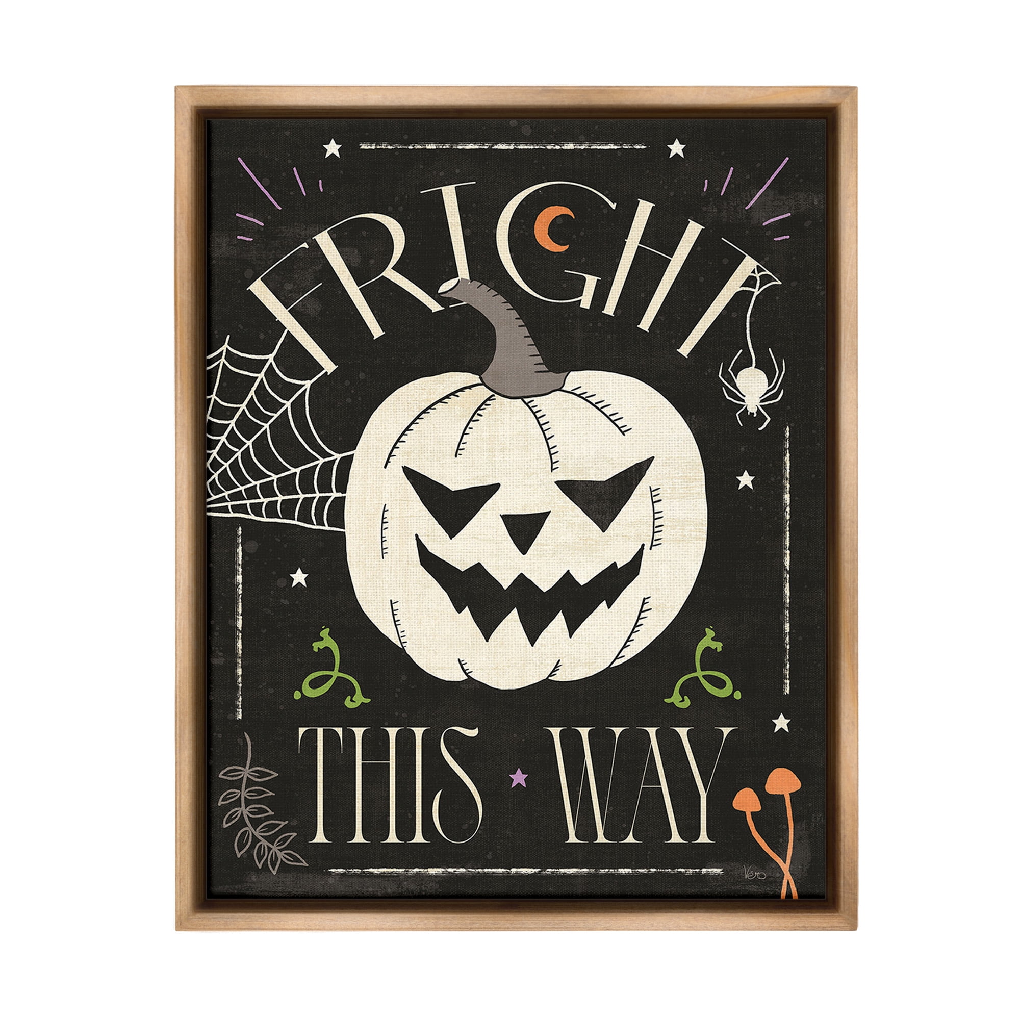 Stupell Industries Fright This Way Phrase Holiday Painting Brown Floater Framed Canvas Art Print Wall Art, 17 x 21