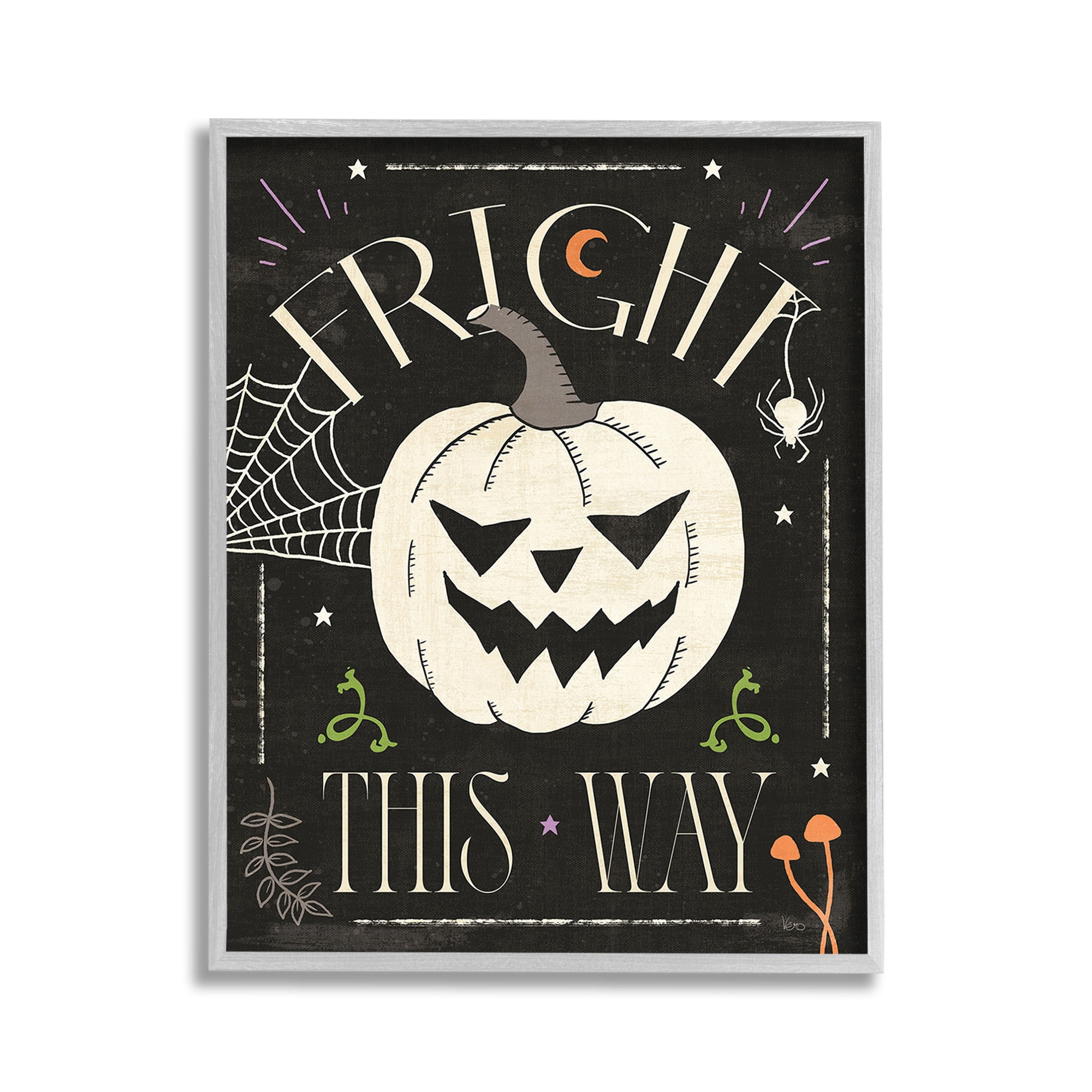 Stupell Industries Fright This Way Phrase Holiday Painting Gray Framed Art Print Wall Art, 11 x 14
