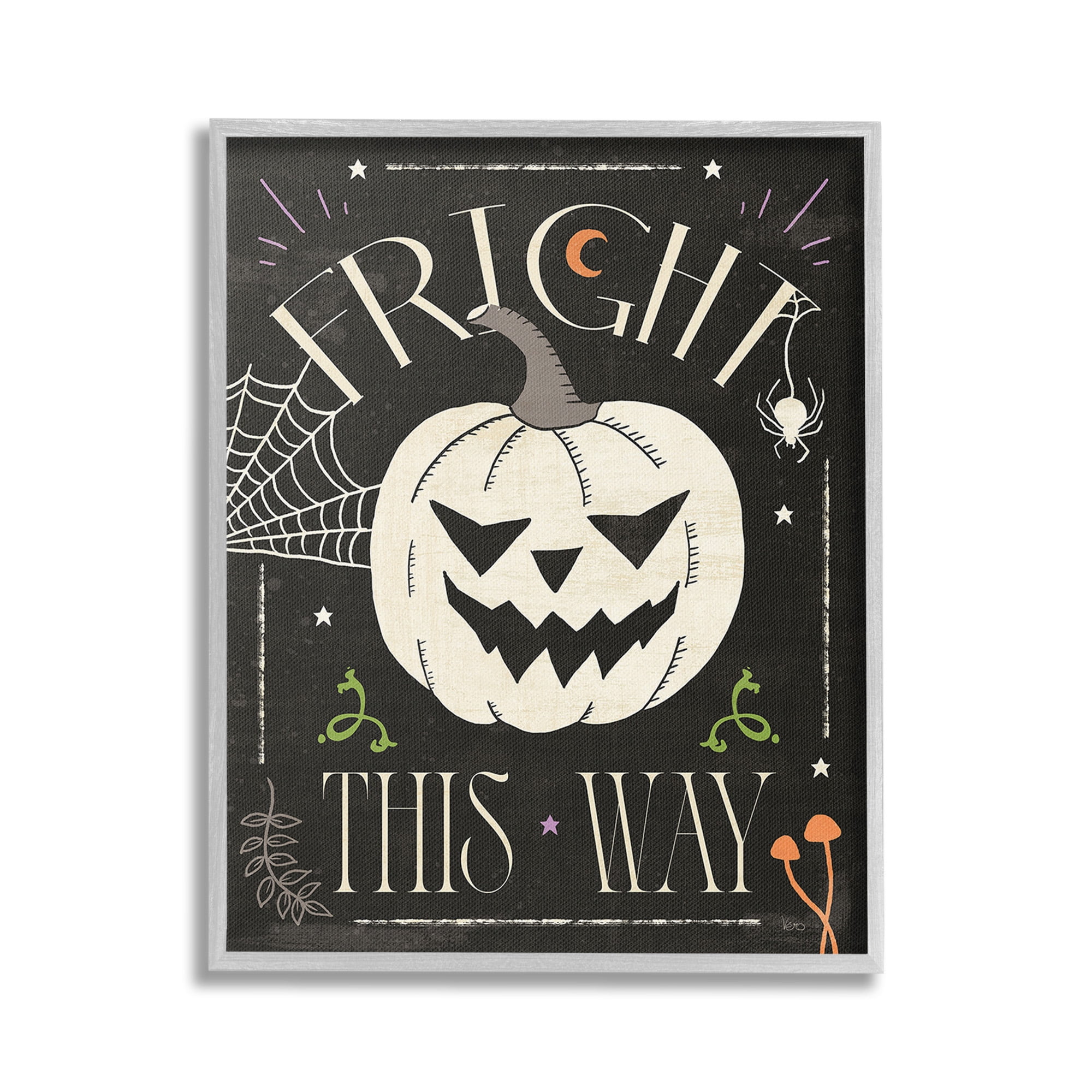 Stupell Industries Fright This Way Phrase Holiday Painting Gray Framed Art Print Wall Art, 16 x 20