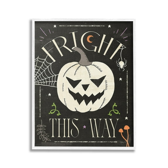 Stupell Industries Fright This Way Phrase Holiday Painting White Framed Art Print Wall Art, 24 x 30
