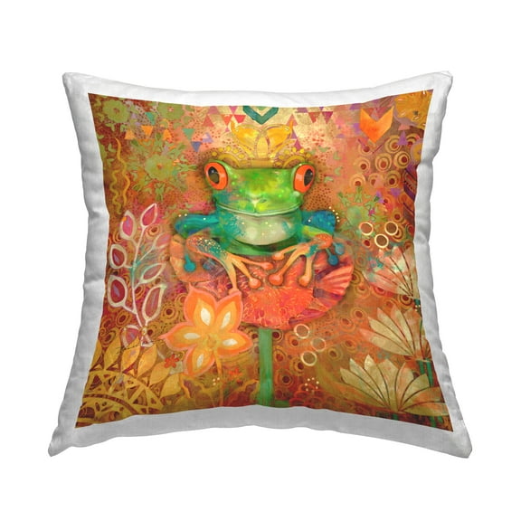 Stupell Industries Frog & Floral Pattern Decorative Printed Throw Pillow, 18 x 18