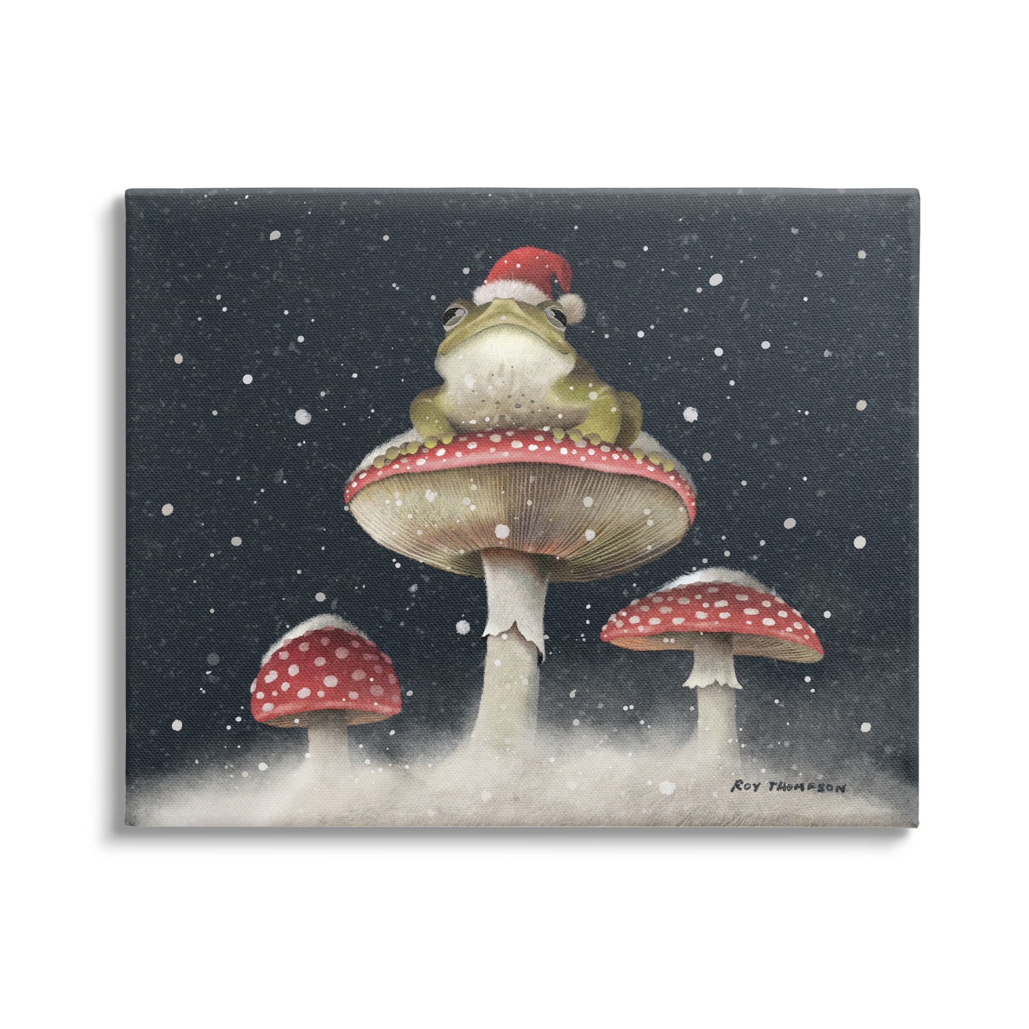 Stupell Industries Frog In Santa Hat Snowy Mushrooms Holiday Painting Gallery Wrapped Canvas Print Wall Art