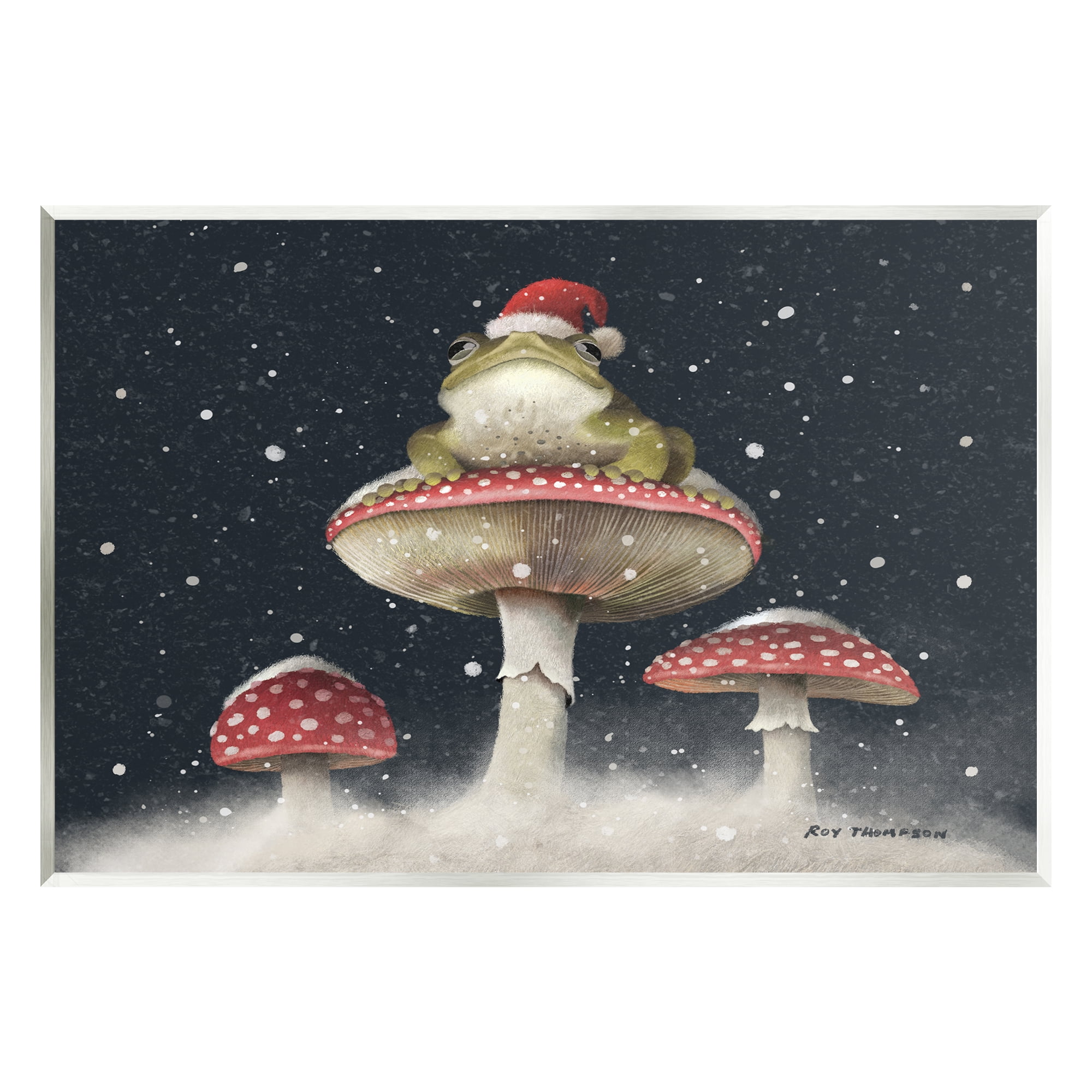 Stupell Industries Frog In Santa Hat Snowy Mushrooms Holiday Painting Unframed Art Print Wall Art