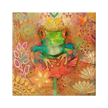 Stupell Industries Frog Perched on Flower Animals & Insects Painting Gallery Wrapped Canvas Art Print Wall Art, 17 x 17