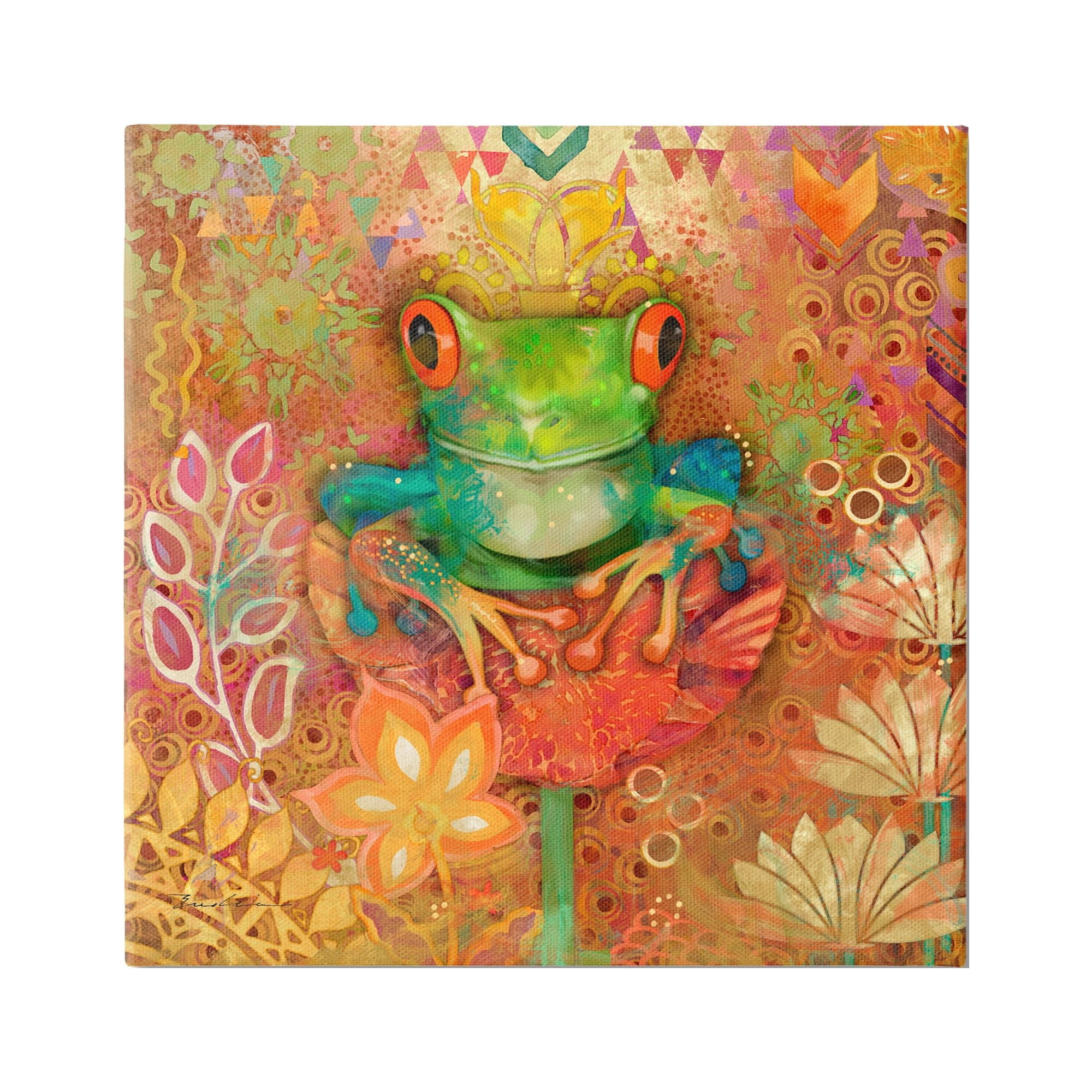 Stupell Industries Frog Perched on Flower Animals & Insects Painting Gallery Wrapped Canvas Art Print Wall Art, 36 x 36