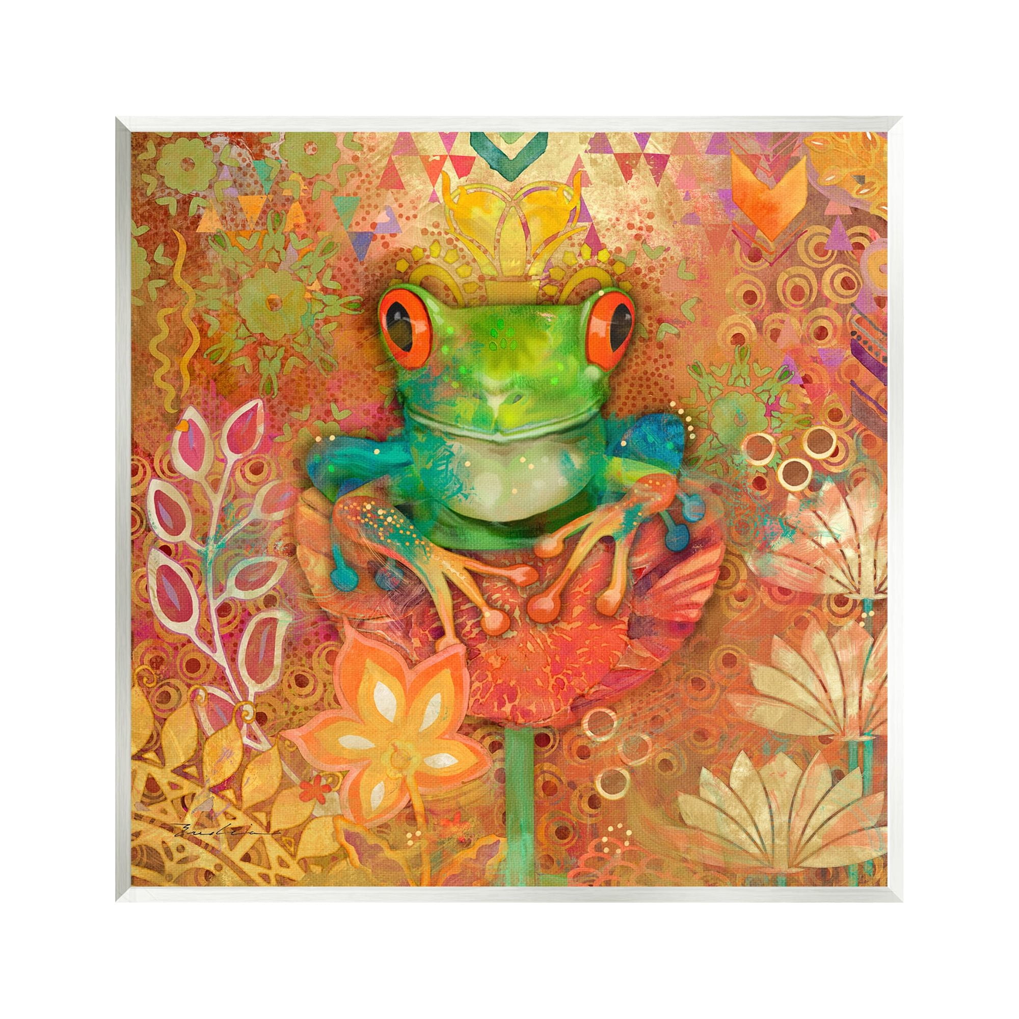 Colorful Frog Perched on Flower MDF Wood Wall Art