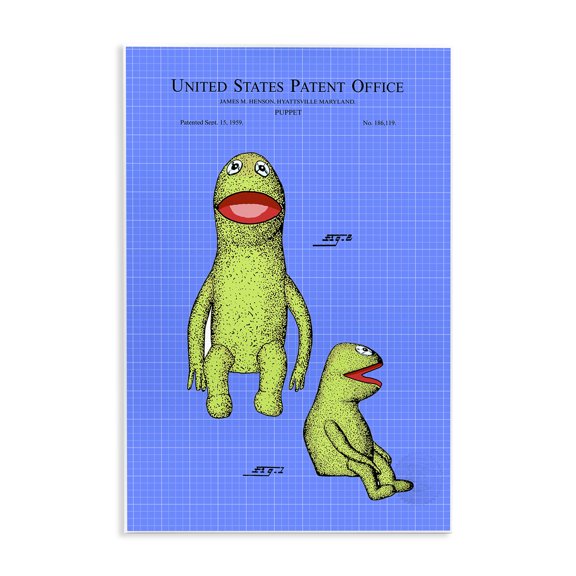 Stupell Industries Traditional Frog Puppet Character Blueprint Wall Plaque Art, 13 x 19, by Karl Hronek