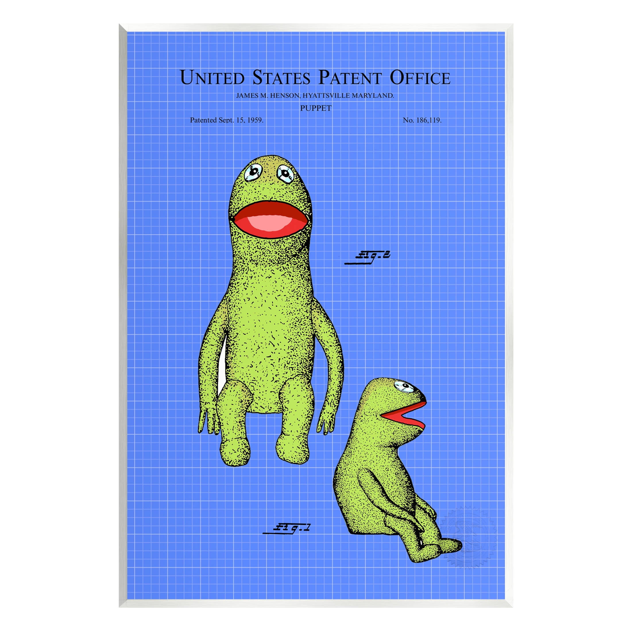 Stupell Industries Frog Puppet Character Blueprint Graphic Art Unframed Art Print Wall Art, Design by Karl Hronek