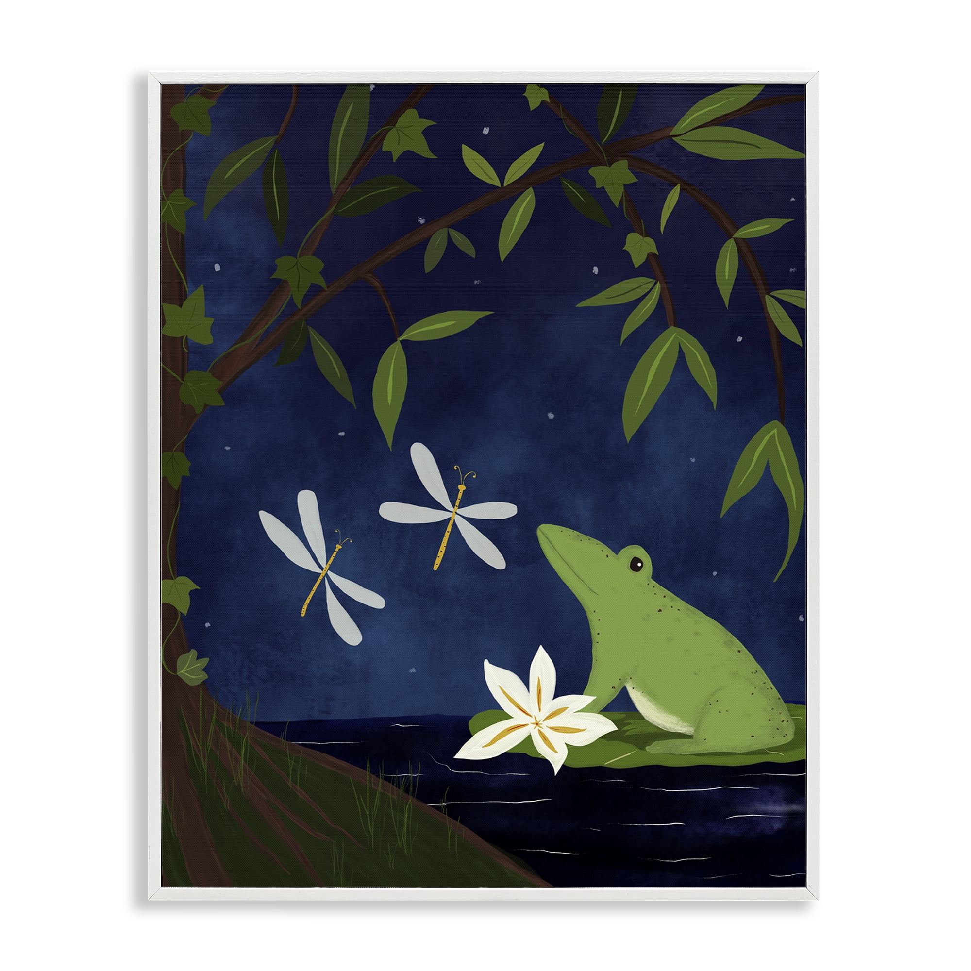 Stupell Industries Frog in Night Forest Animals Painting White Framed Art Print Wall Art, 16 x 20