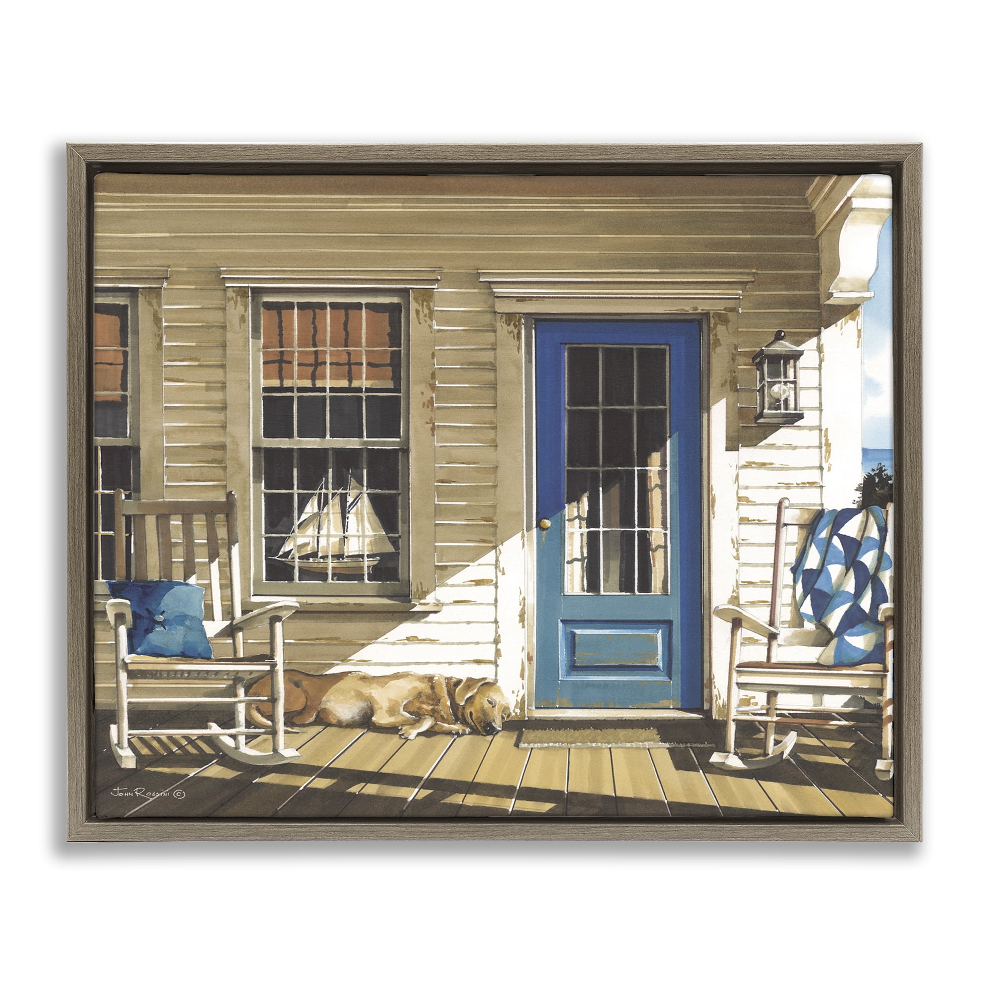 Stupell Industries Front Porch Gathering Brown Framed Floater Canvas Wall Art, design by John Rossini