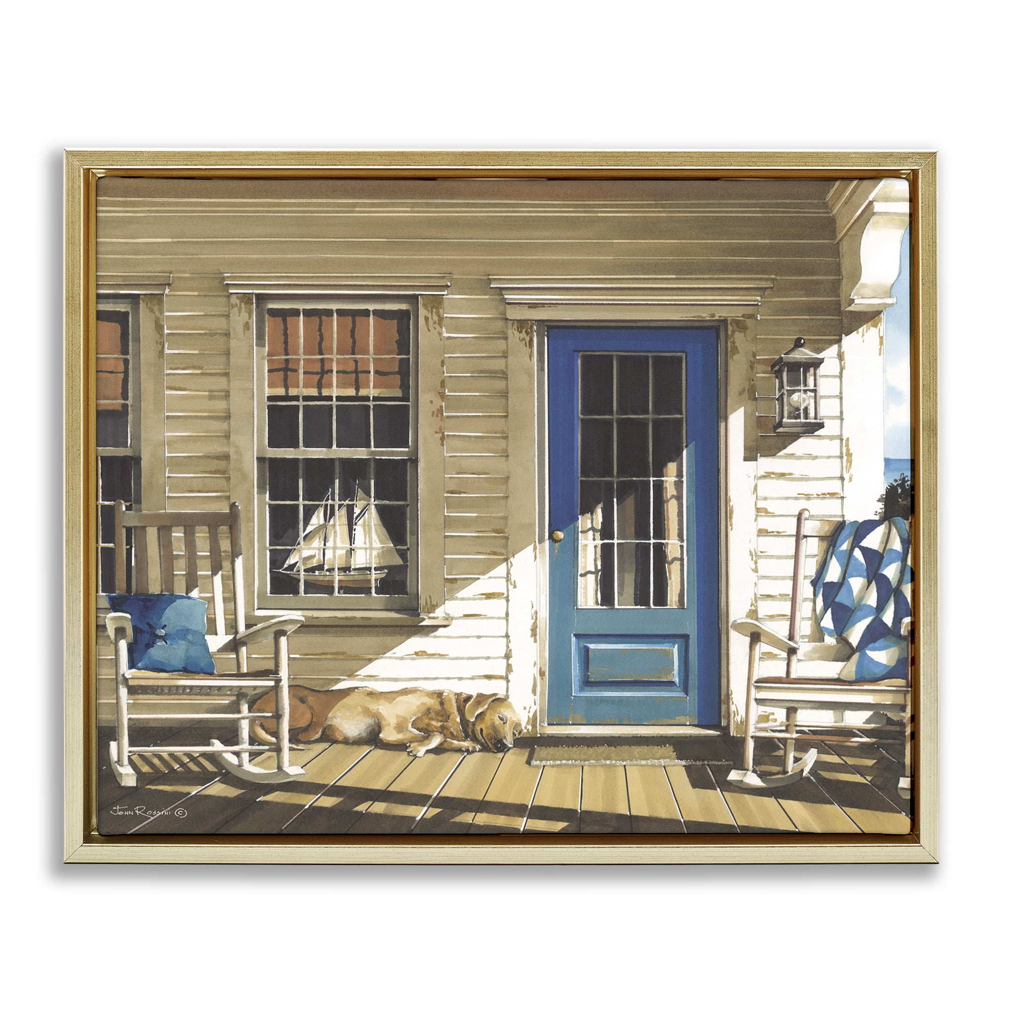 Stupell Industries Front Porch Gathering Gold Framed Floater Canvas Wall Art, design by John Rossini
