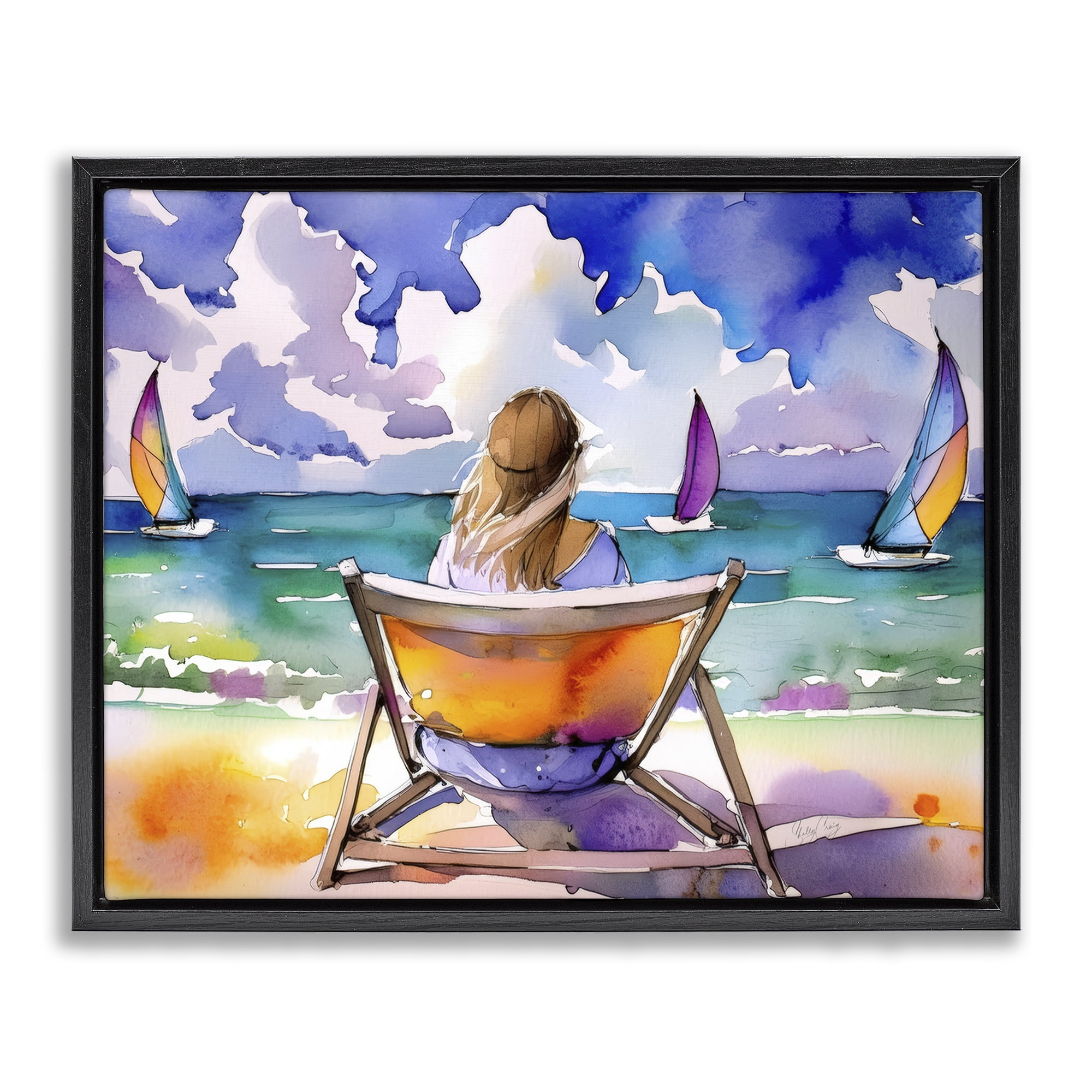 Stupell Industries Front Row to Paradise Black Framed Floater Canvas Wall Art, design by Shelly Craig